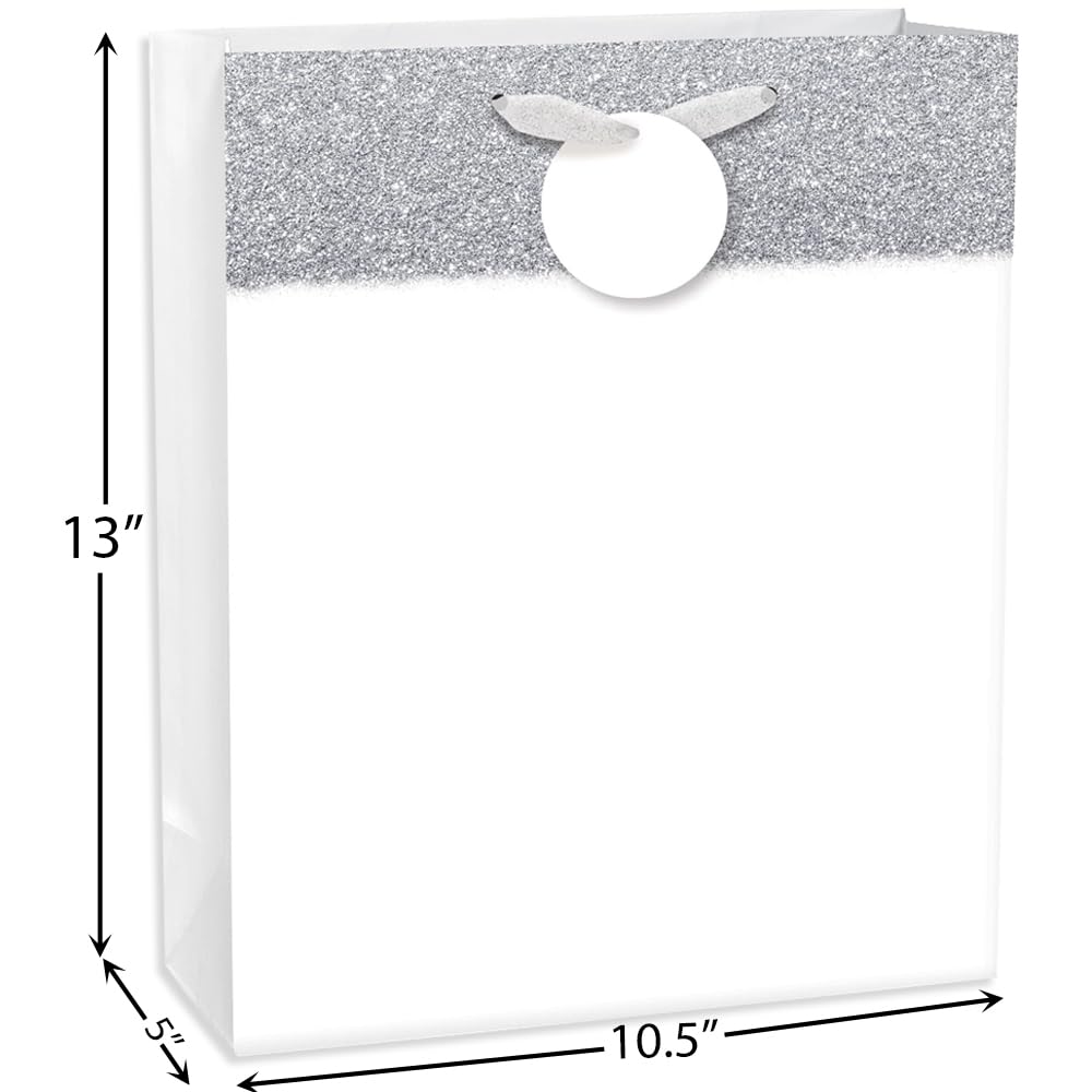 Elegant Large White Matte Gift Bag with Glitter