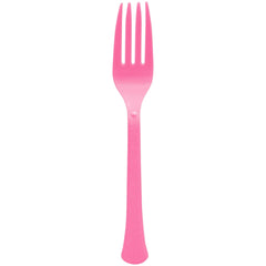 Bright Pink Heavyweight Plastic Forks - 100 Count