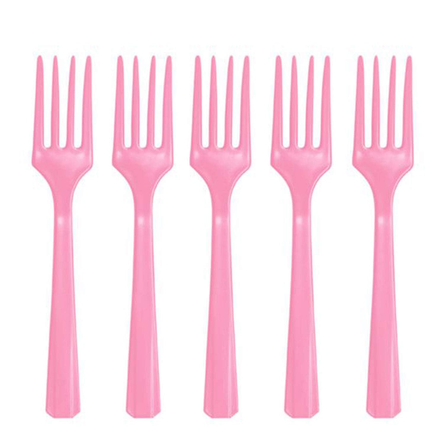 New Pink Plastic Forks - Solid Color Party Cutlery