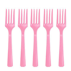 New Pink Plastic Forks - Solid Color Party Cutlery