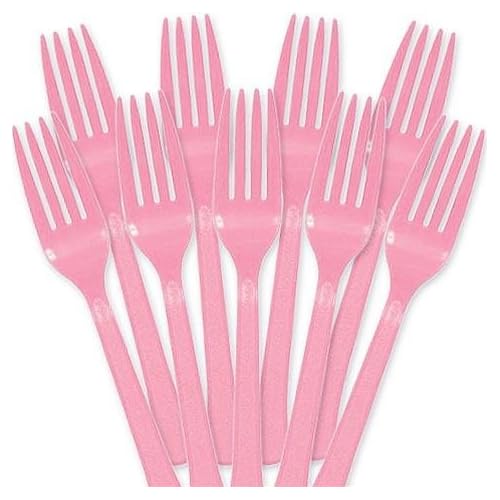 New Pink Plastic Forks - Solid Color Party Cutlery