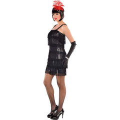 Women's Flashy Flapper Black Fringe Dress Costume