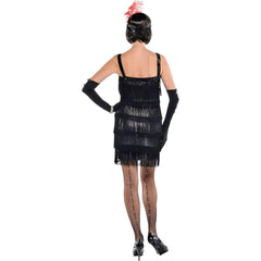 Women's Flashy Flapper Black Fringe Dress Costume