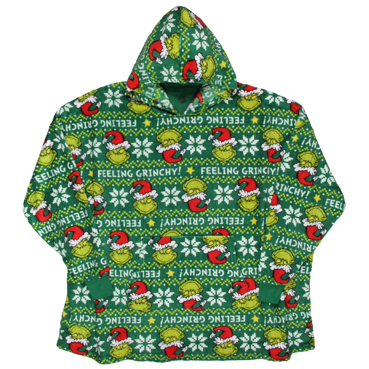 Festive Fair Isle Grinch Hooded Poncho - L/XL