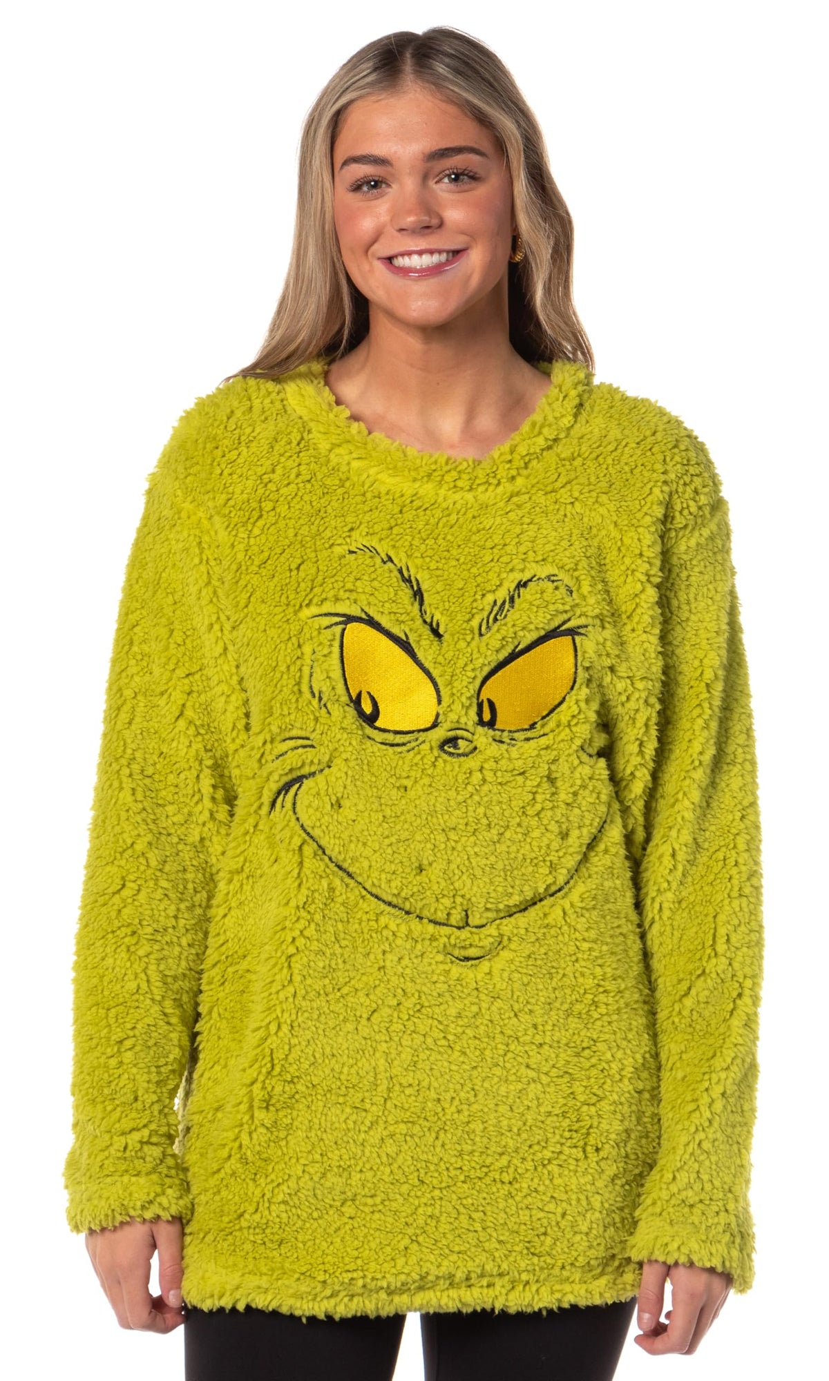 Grinch Oversized Sherpa Pullover with Sleepy Eyes