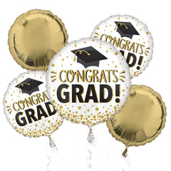 Congrats Grad Gold Glitter Foil Balloon Bouquet