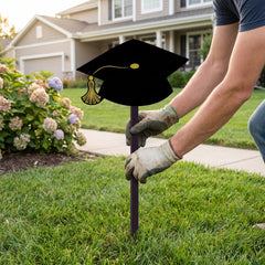 Graduation Cap Lawn Sign - Black & Gold Outdoor Decoration