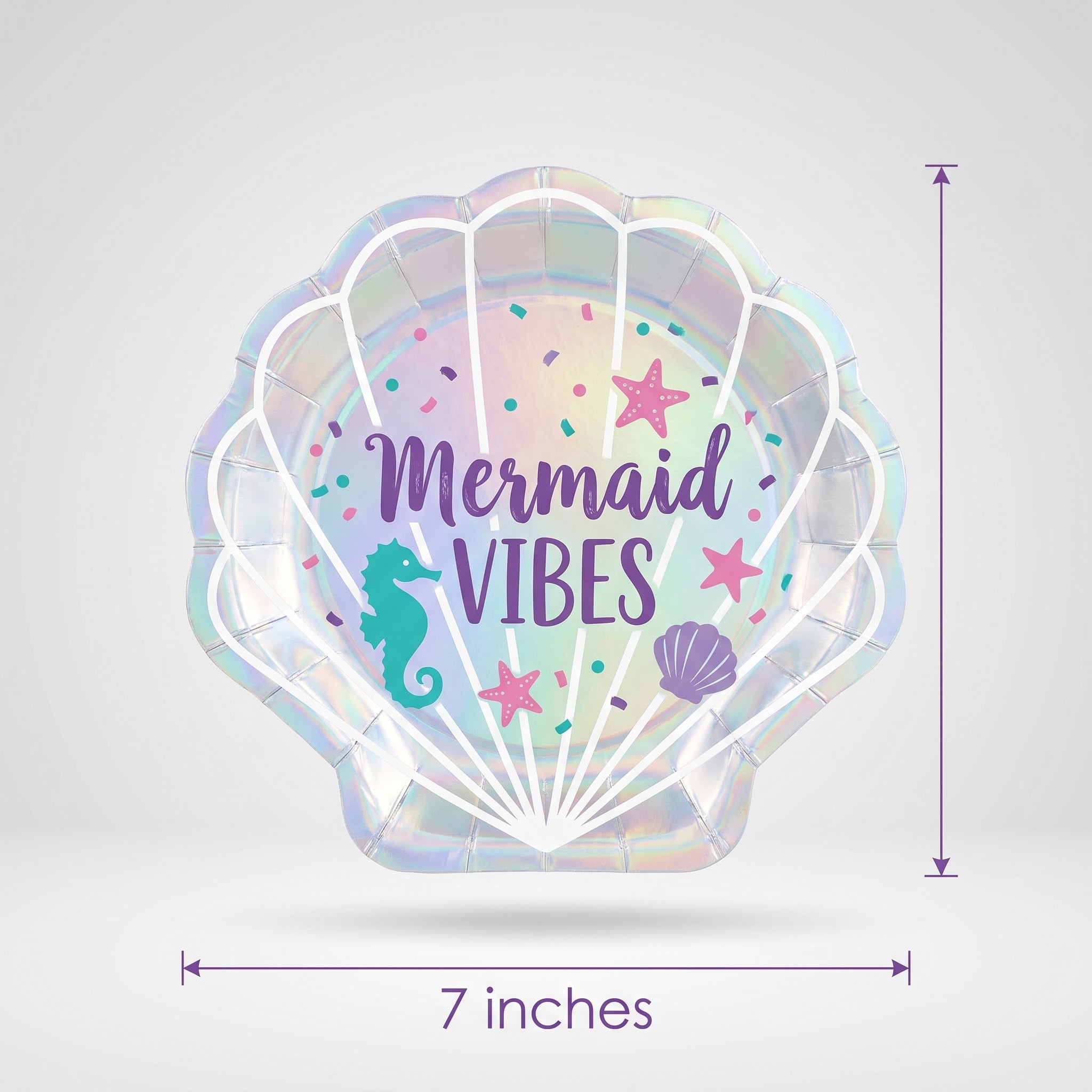 Iridescent Mermaid Wishes Shell-Shaped Dessert Plates, 7-Inch, 8-Pack