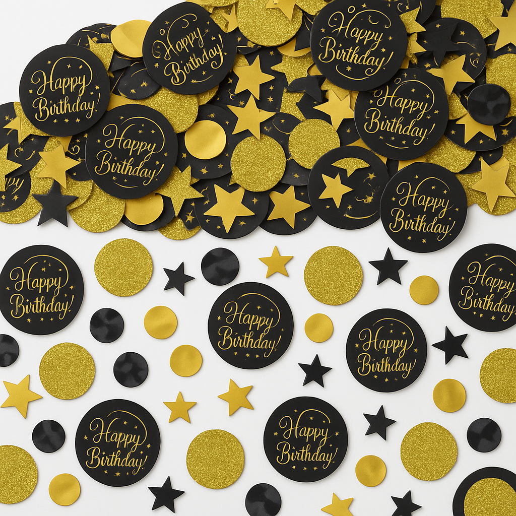 Elegant Black & Gold Birthday Confetti Decoration