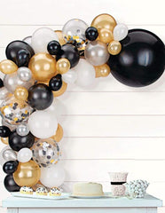Class 101 - Amscan Round Transparent Confetti Latex Balloon Garland Arch Kit for New Year's Eve/Graduation, Gold/Black/Silver