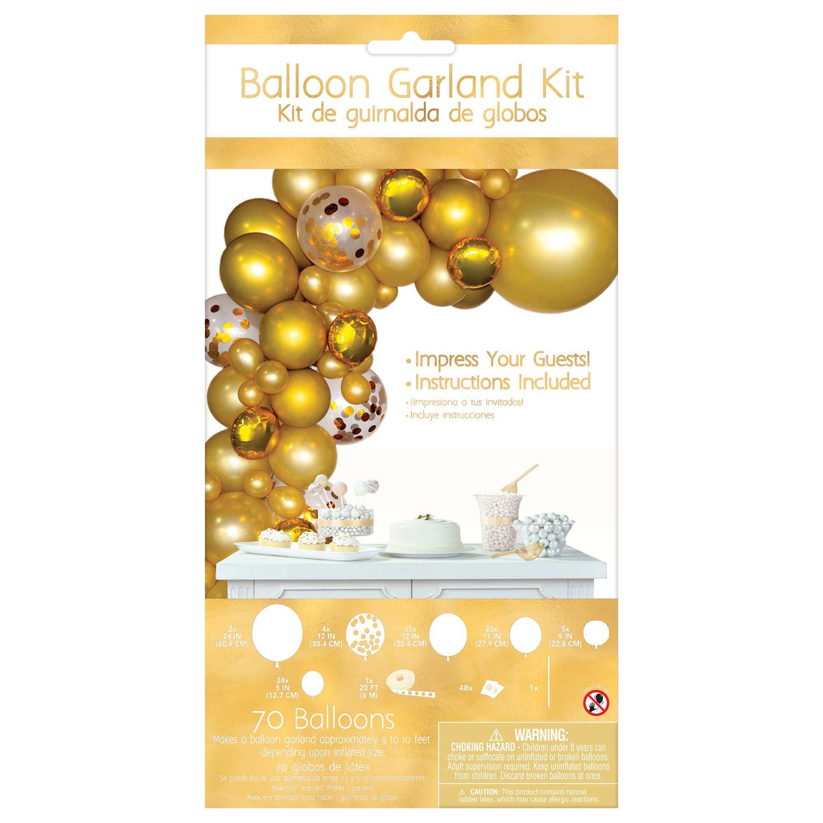 Class 101 - Round Transparent Confetti Latex Balloon Garland Arch Kit, Gold/Silver/White, for Wedding/Birthday Party
