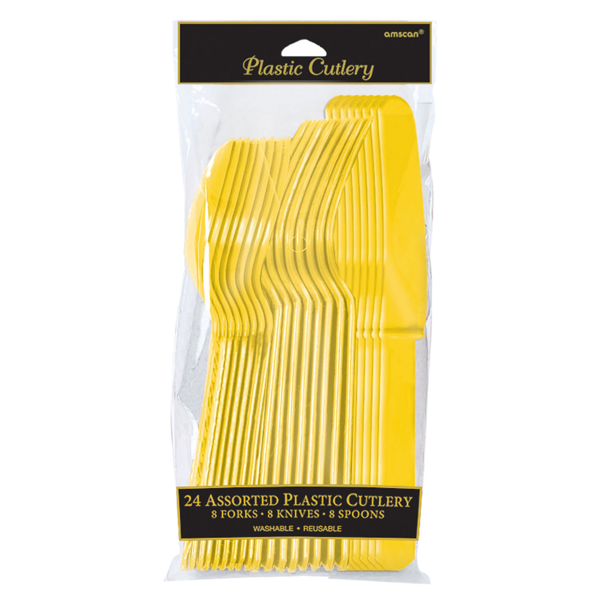PMA - Sunny Yellow Assorted Plastic Cutlery Set - 24 Pieces