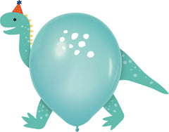 Little Gym - Dino-Mite Round Latex Balloon Decorating Kit, Blue/Orange/Green, 12-in, for Birthday Party - 6 Ct.