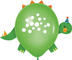 Little Gym - Dino-Mite Round Latex Balloon Decorating Kit, Blue/Orange/Green, 12-in, for Birthday Party - 6 Ct.