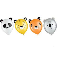 Little Gym - Get Wild Koala/Cheetah/Tiger/Panda Round Latex Balloon Decorating Kit, Grey/Yellow/Orange/White, 12-in, 6-pk, for Birthday Party