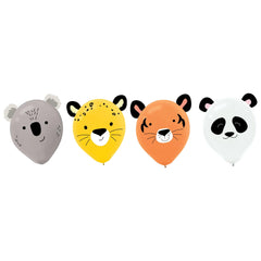 Little Gym - Get Wild Koala/Cheetah/Tiger/Panda Round Latex Balloon Decorating Kit, Grey/Yellow/Orange/White, 12-in, 6-pk, for Birthday Party