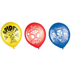 Little Gym - Disney Marvel Spidey & His Amazing Friends "Friendly Neighborhood Spidey" Round Latex Balloons, Yellow/Red/Blue, 12-in, for Birthday Party - 6 Ct.