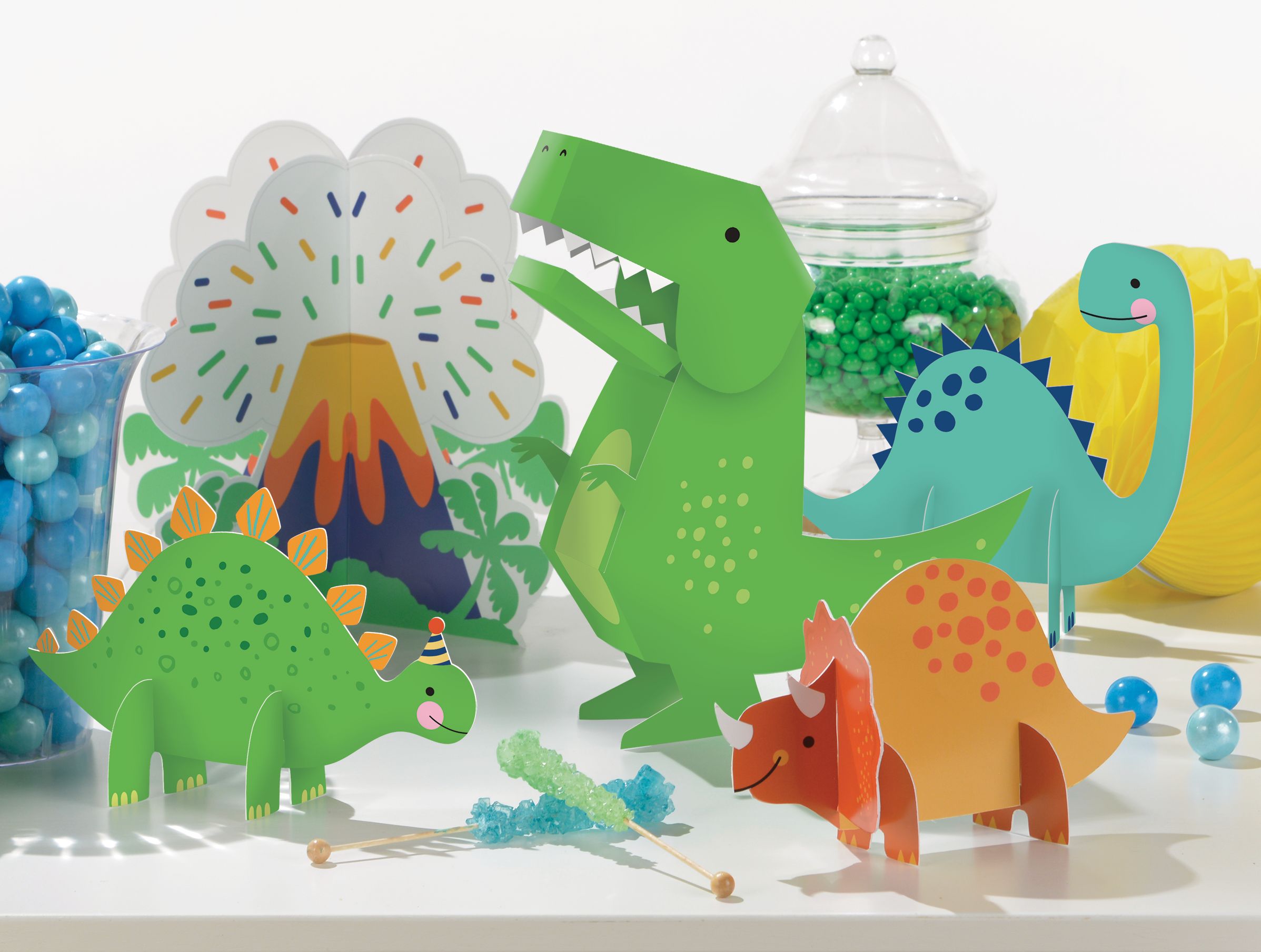 Little Gym - Dino-Mite Dinosaur Table Decorating Kit Centerpieces, Green/Orange, 35.25 In.  for Birthday Party - 5 Ct.