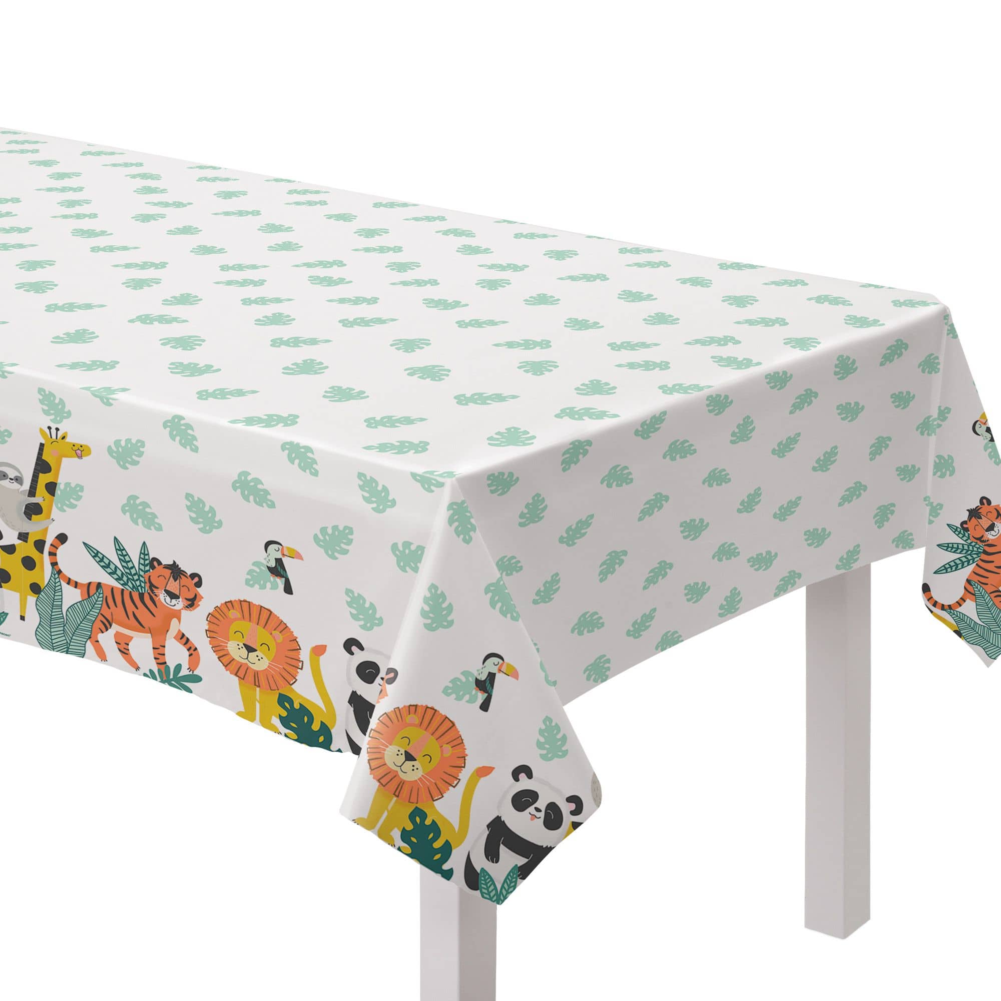 Little Gym - Get Wild Rectangle Plastic Reusable Table Cover, Green/Orange, 54x96-in, for Birthday Party - 1 Ct.