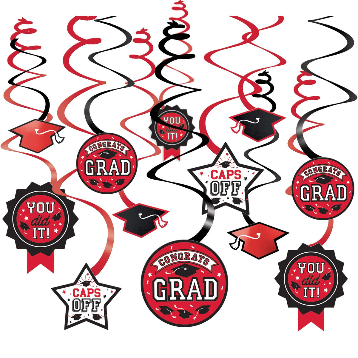Class 101 - Red Graduation Swirl Decorations Value Pack