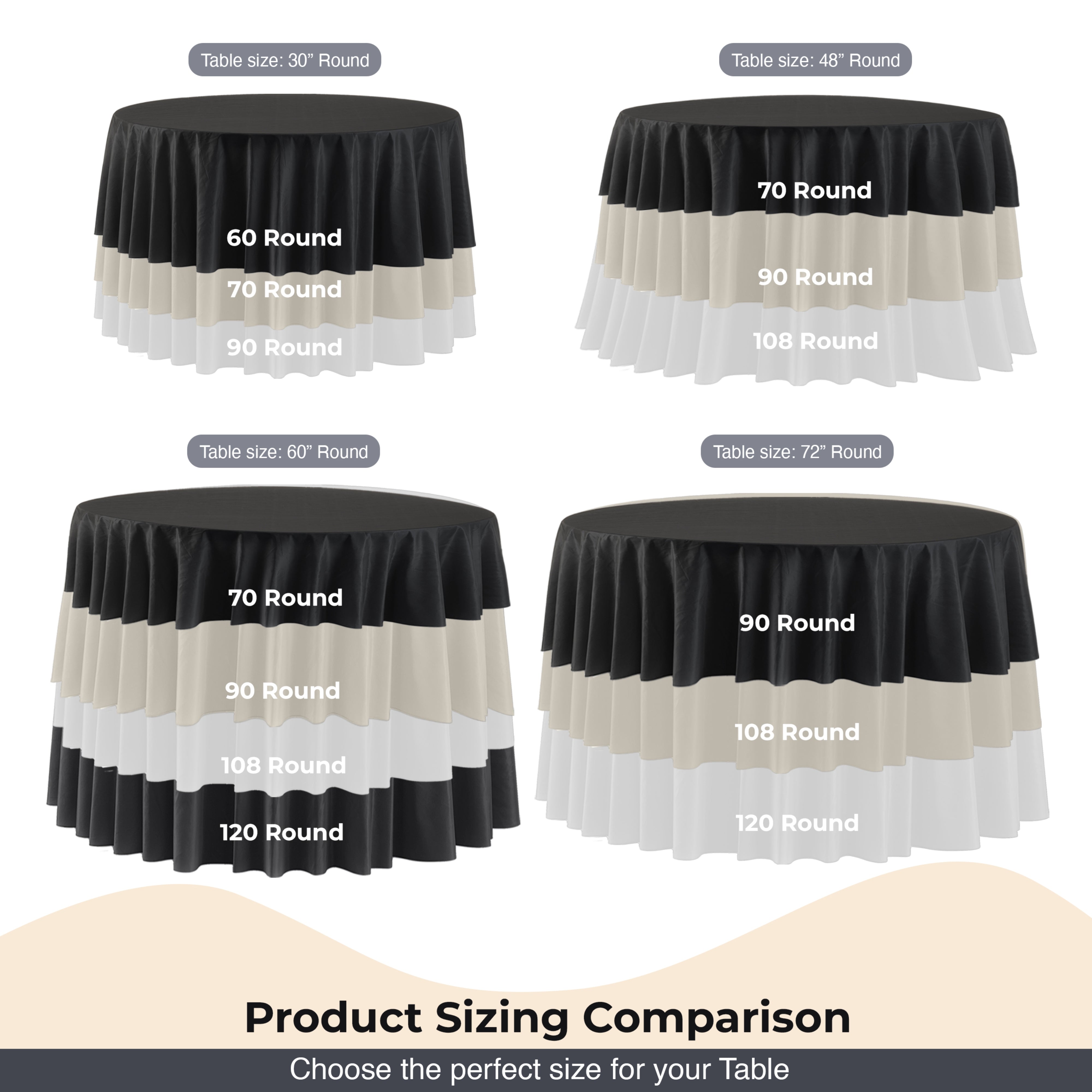 12pack Premium 90" Round Ivory Table Cover