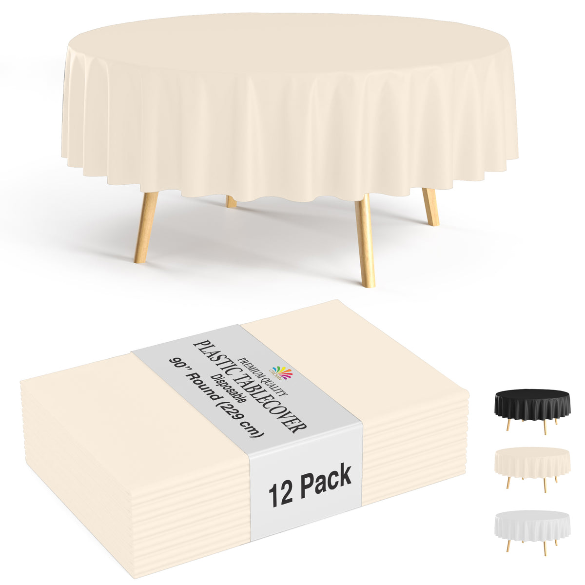 12pack Premium 90" Round Ivory Table Cover