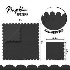 Black Scallop Beverage Napkins - 50 Ct.