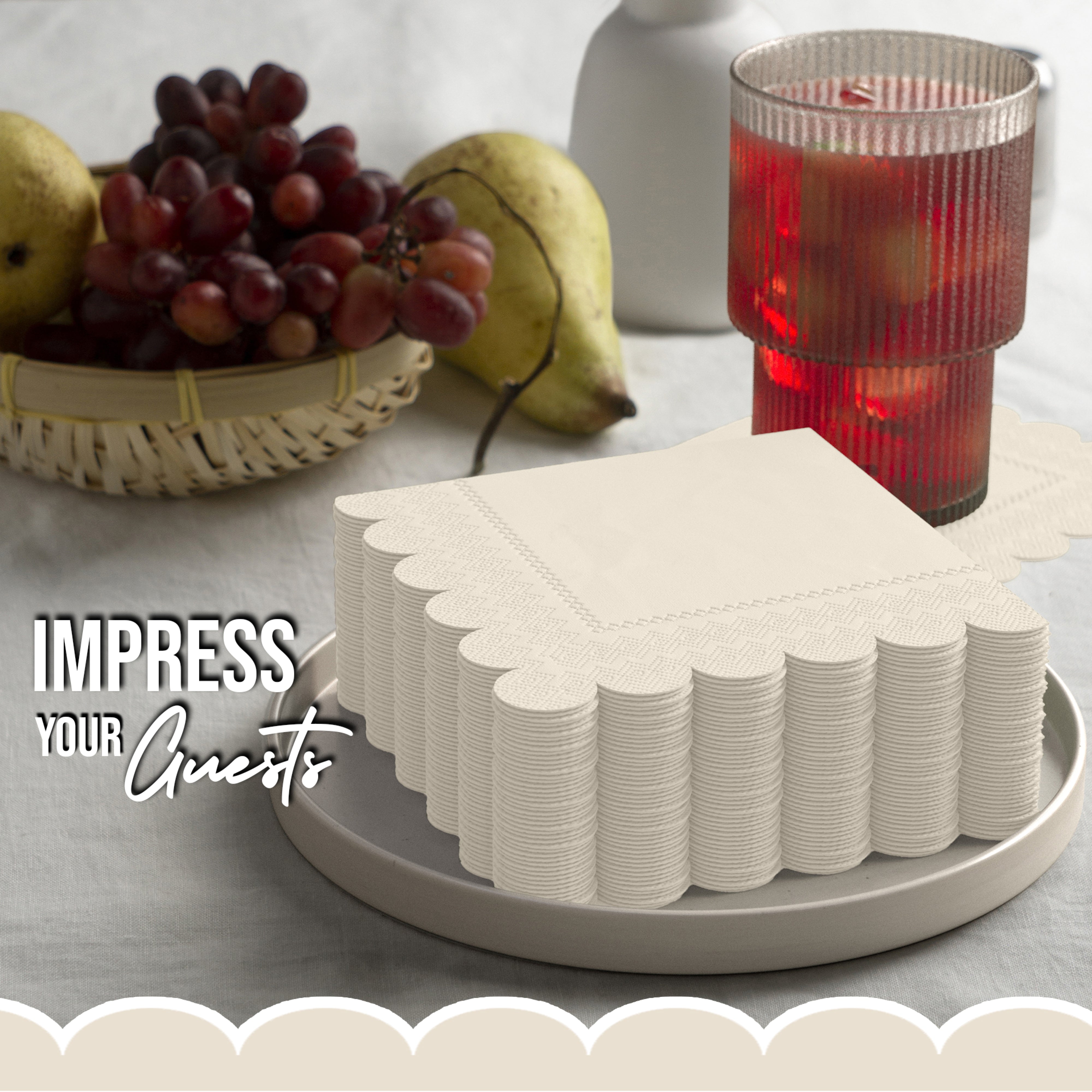 Ivory Scallop Beverage Napkins - 50 Ct.