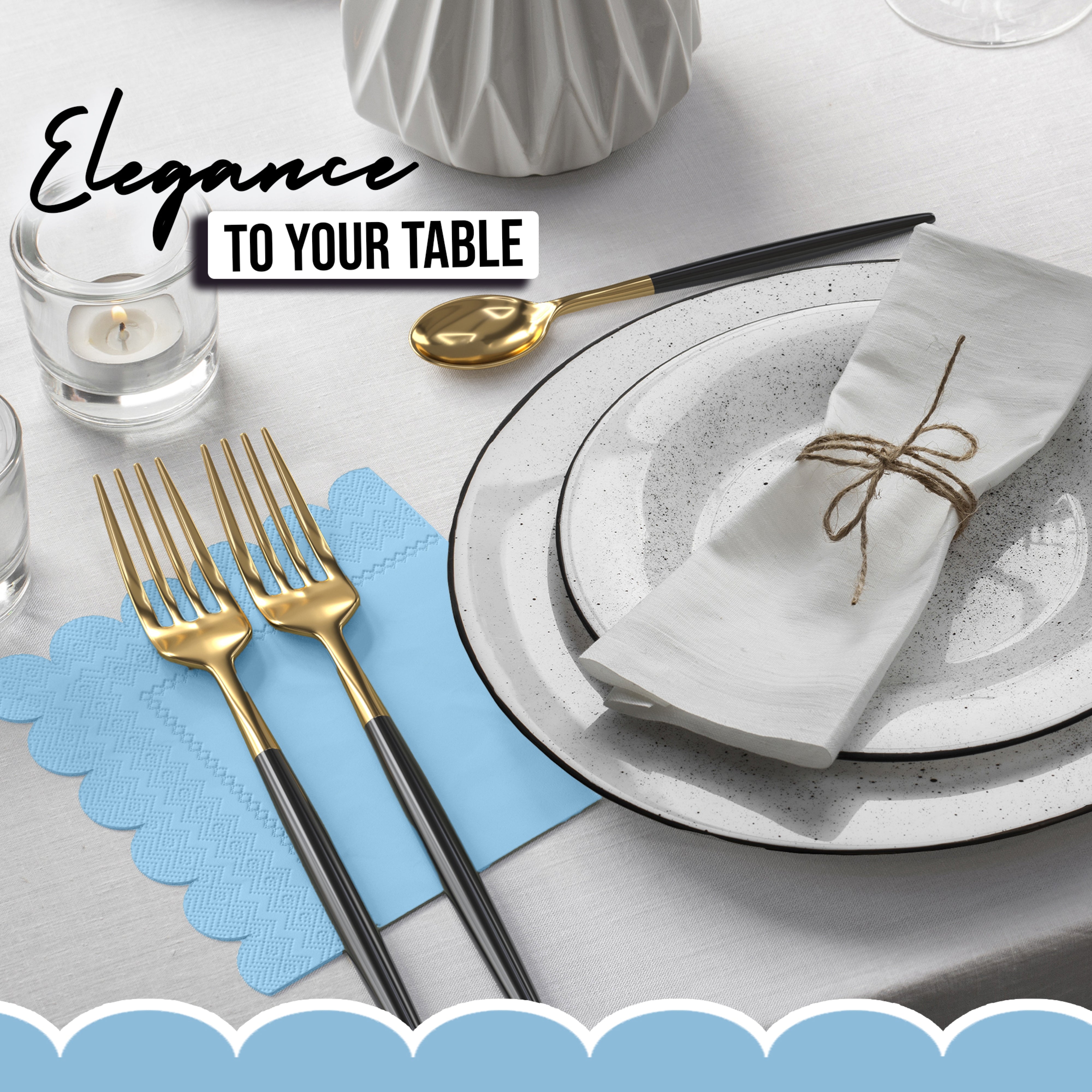 Light Blue Scallop Beverage Napkins - 50 Ct.