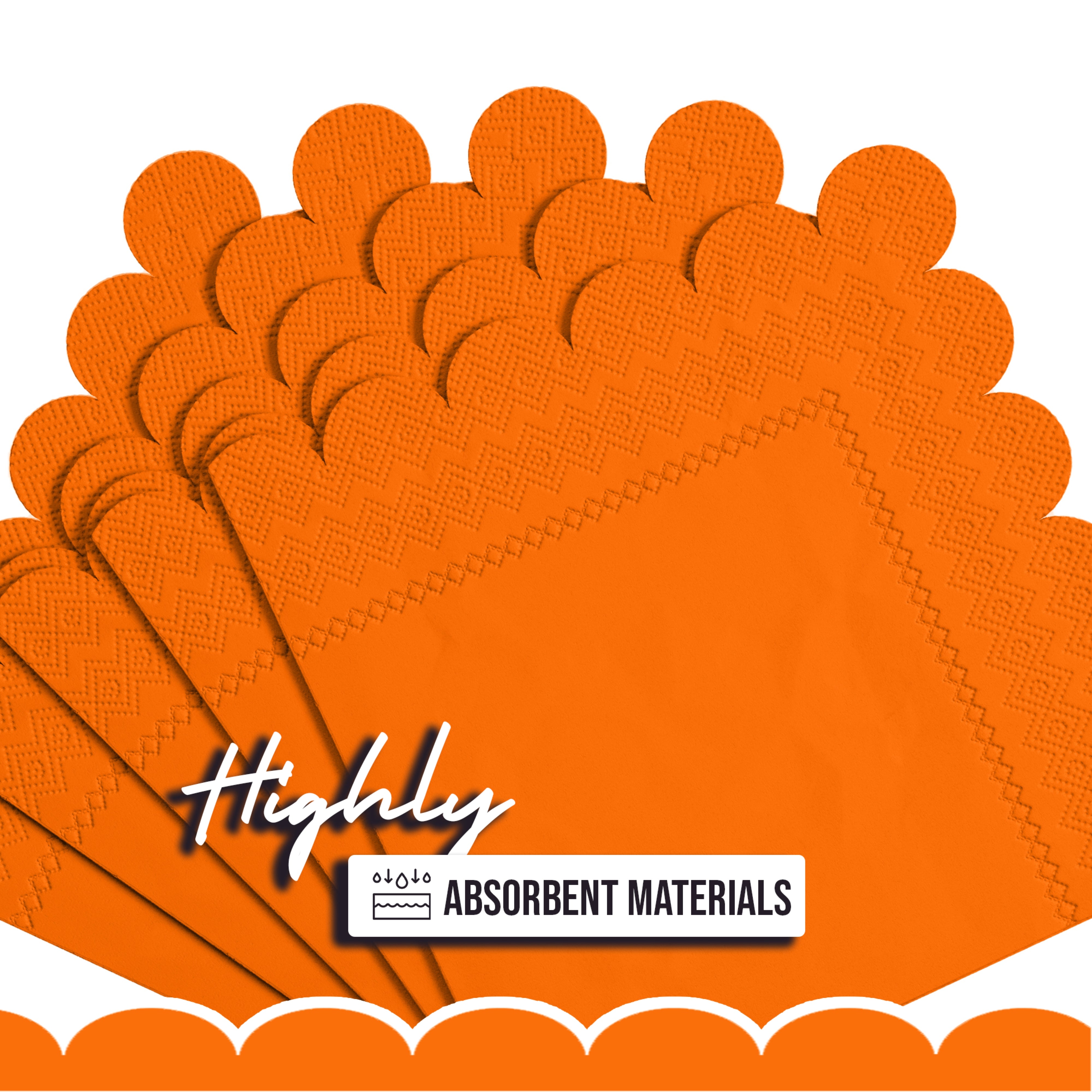 Orange Scallop Beverage Napkins - 50 Ct.