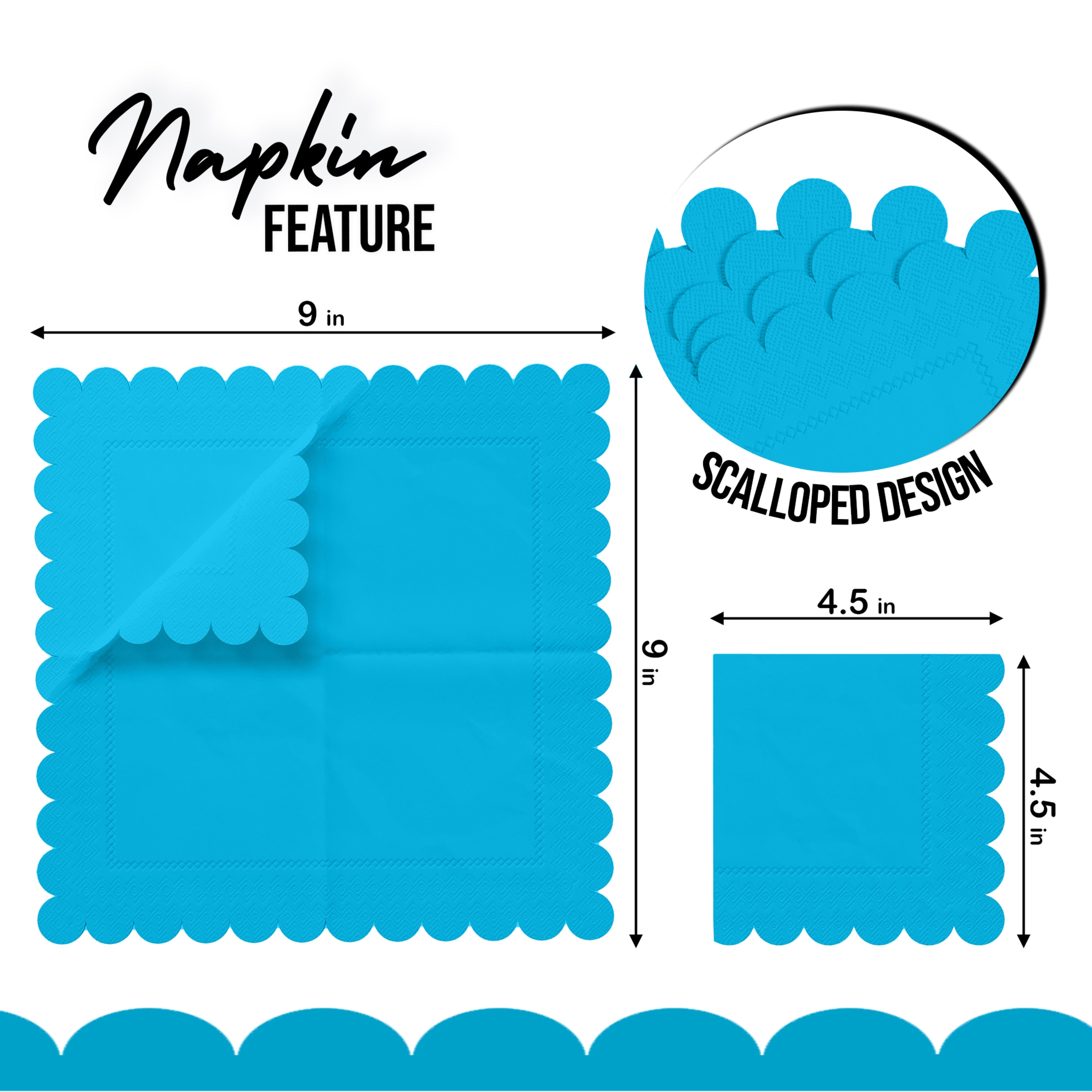 Turquoise Scallop Beverage Napkins - 50 Ct.
