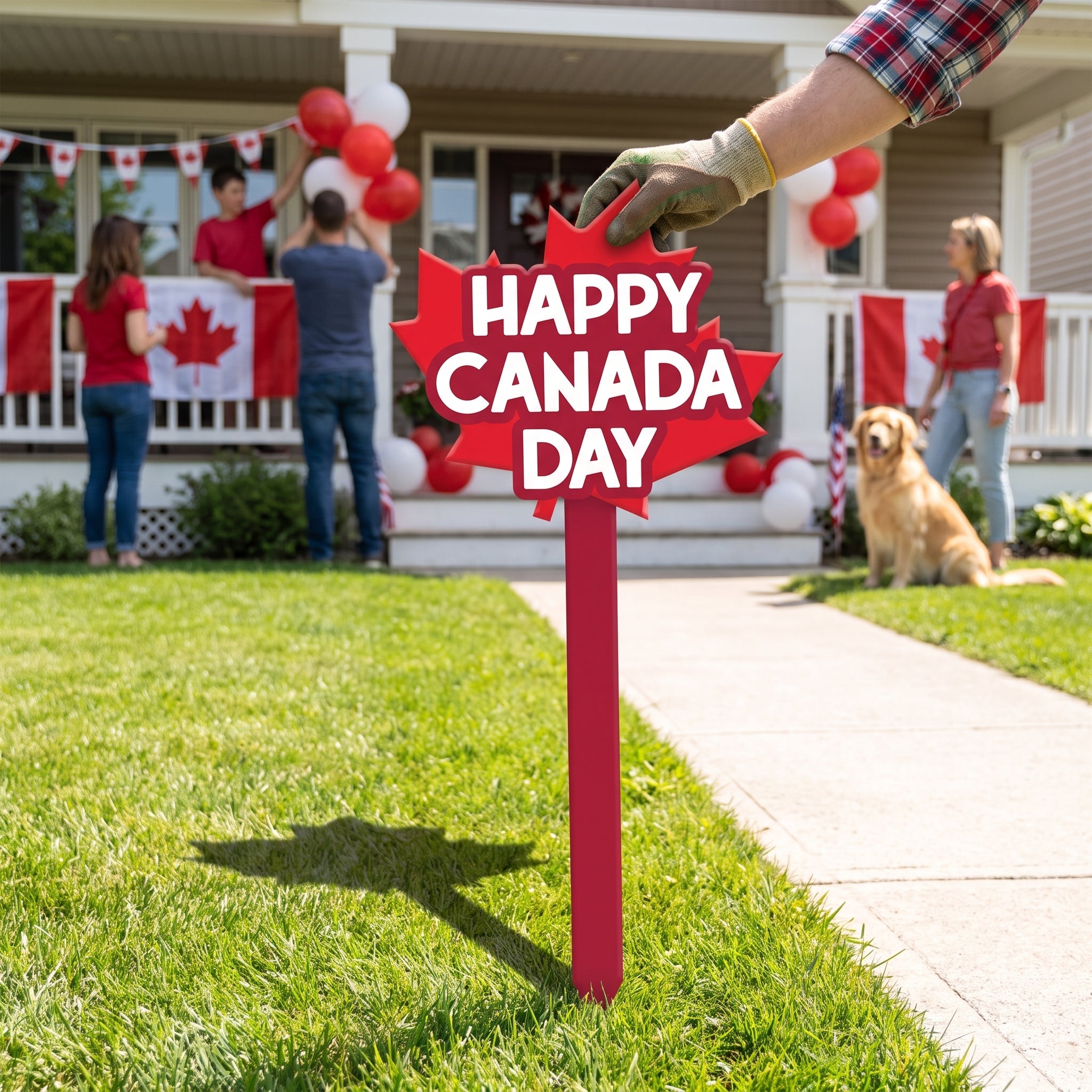 "Happy Canada Day" Yard Stake Sign, Red Maple Leaf, 34-Inch