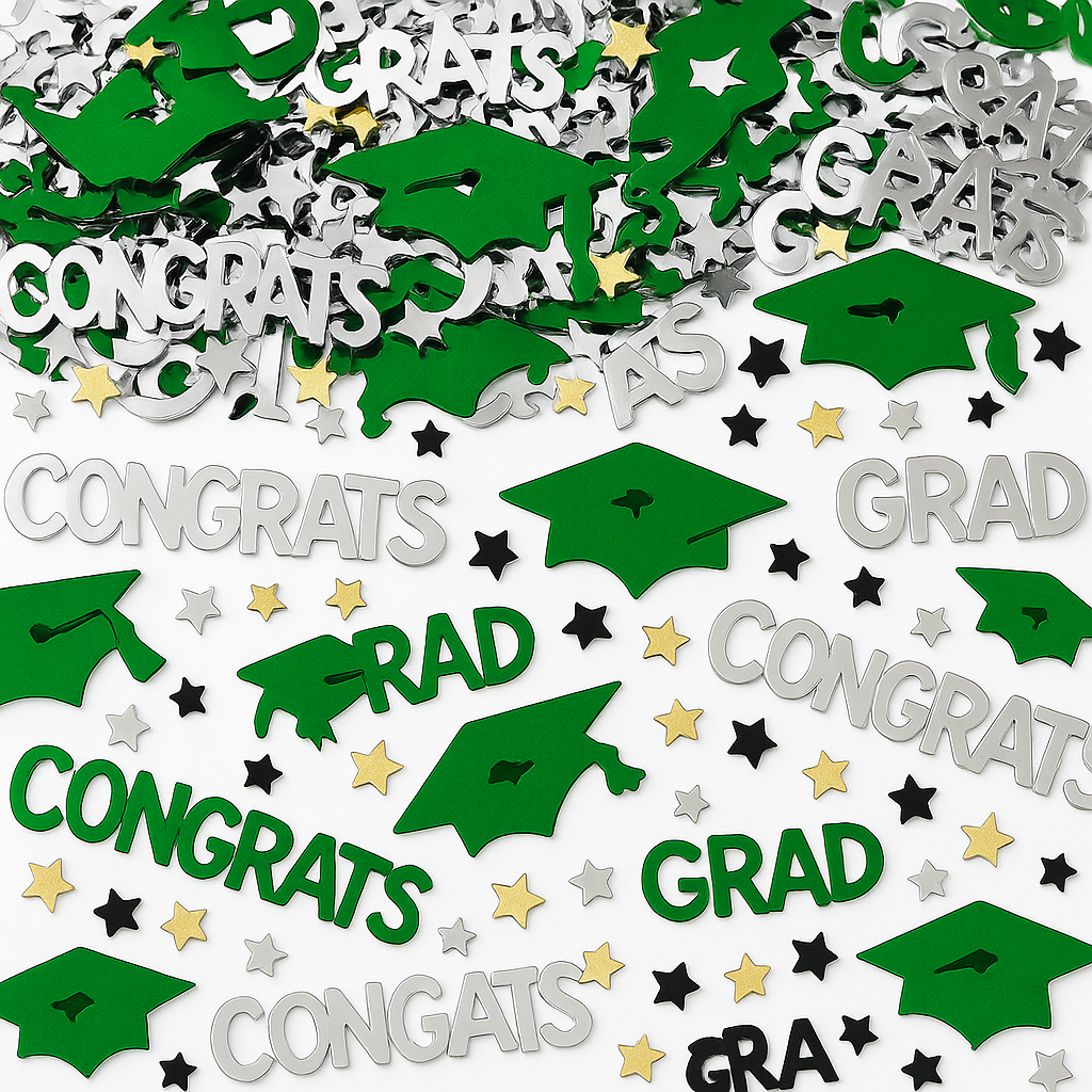 Festive Green Graduation Cap & Stars Confetti Table Decoration