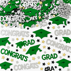Festive Green Graduation Cap & Stars Confetti Table Decoration