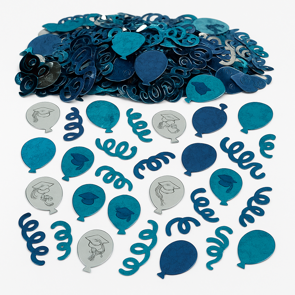 Blue & Silver Balloon Confetti Table Decoration