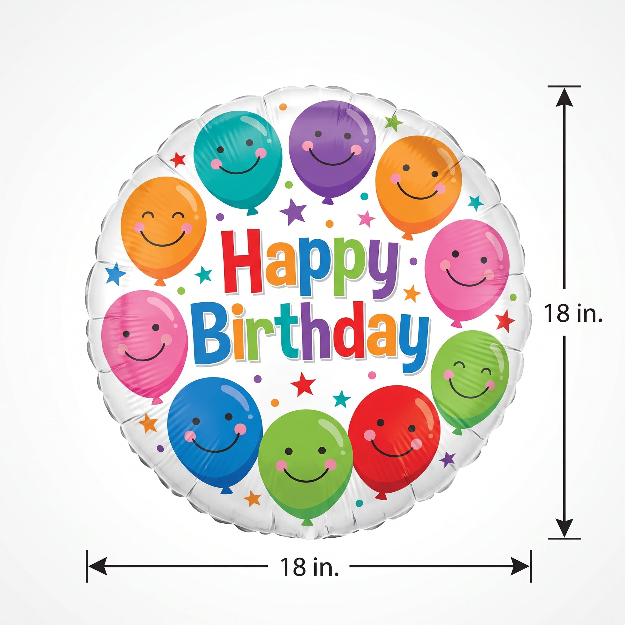 Colorful Smiley Happy Birthday Foil Balloon - 18 Inches