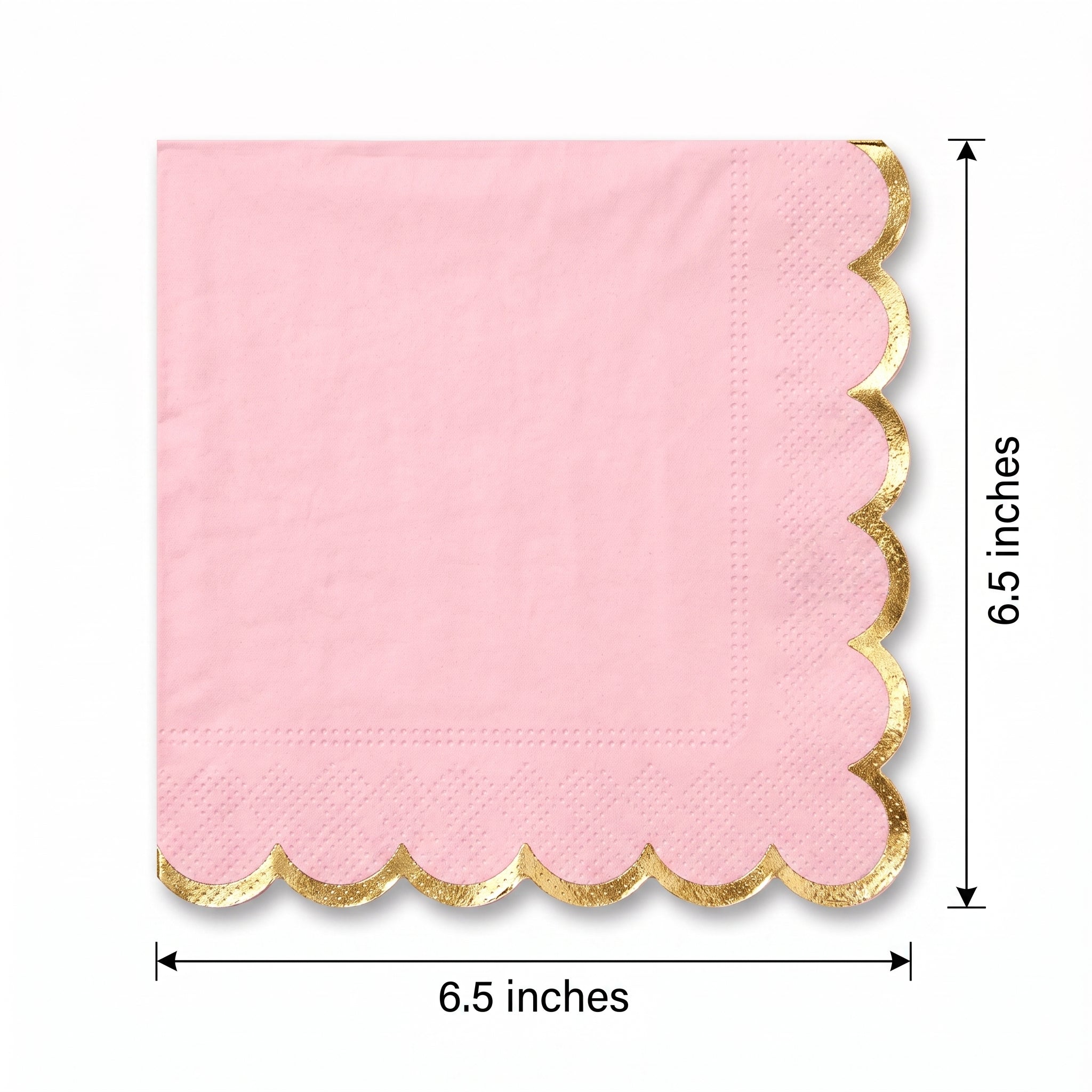 Pink Scalloped Edge Luncheon Napkins with Gold Foil - 6.5 in. x 6.5 in.