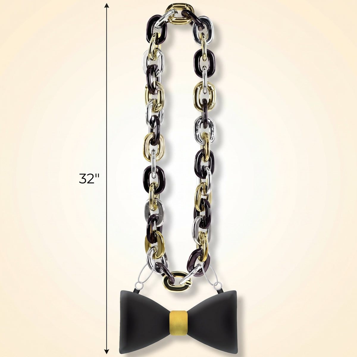 "Happy New Year" Light-Up Bow Tie Chain Necklace in Black, Gold, & Silver