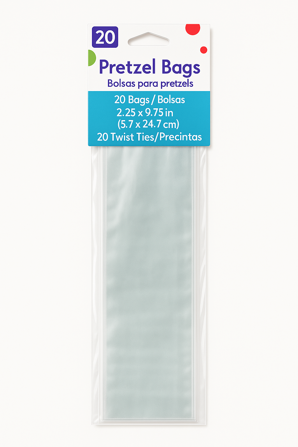 Clear Cello Pretzel Treat Bags with Twist Ties, 9.75-Inch, 20-Pack