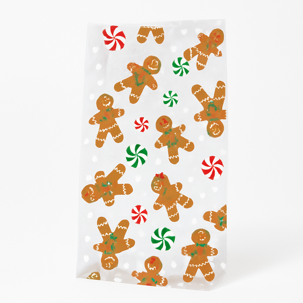 Gingerbread Christmas Treat Cello Bags with Twist Ties - 20 Pack
