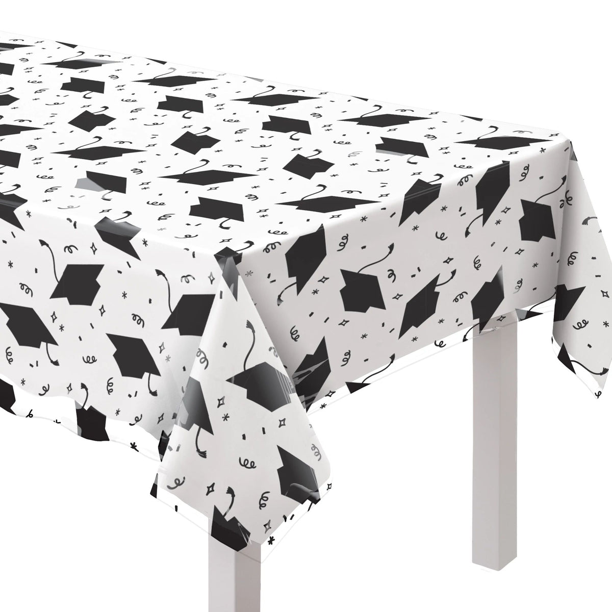 Class 101 -Graduation Celebration Plastic Table Cover, Black & White, 54x84-In