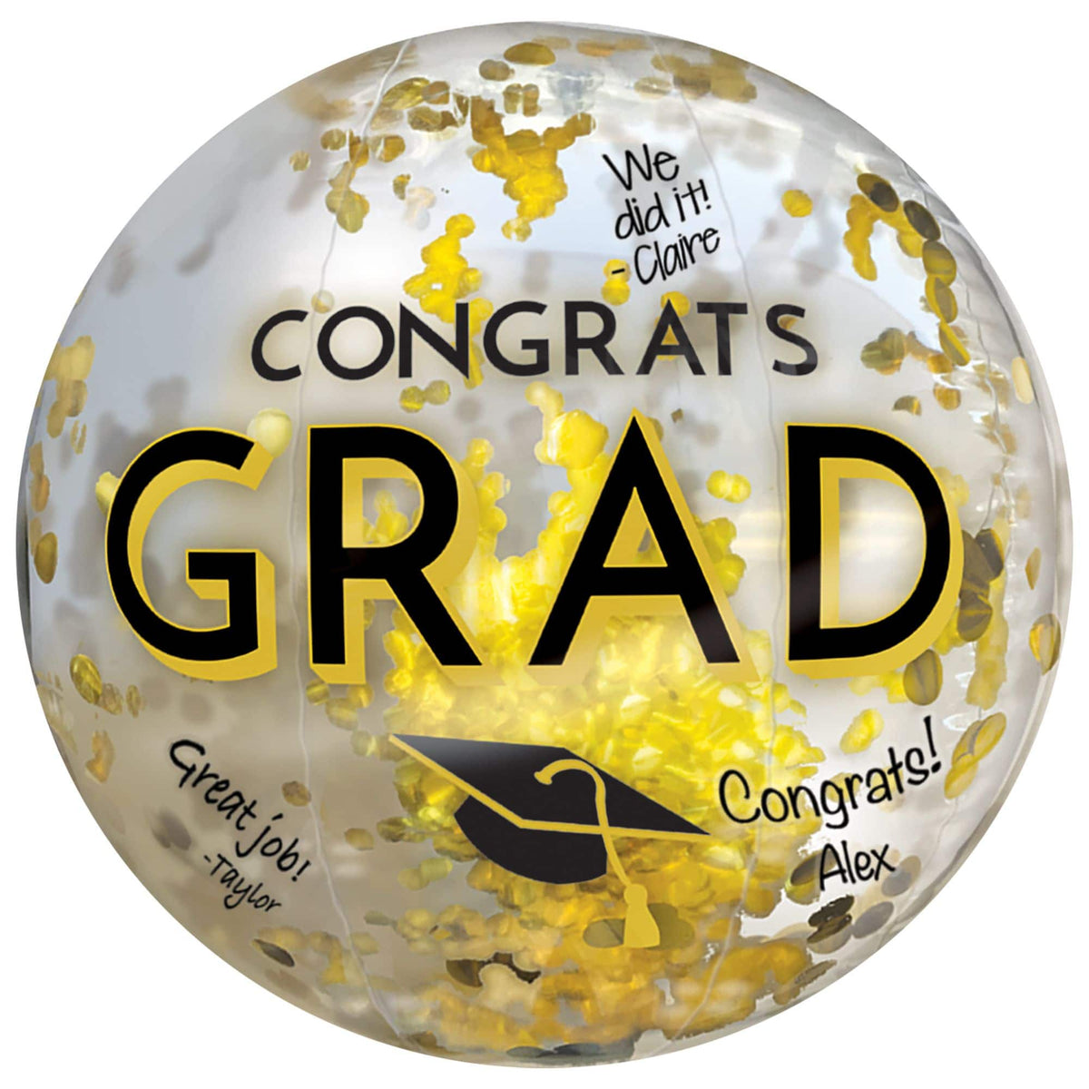 Class 101 -""Congrats Grad"" Metallic Inflatable Confetti Ball