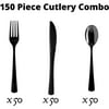PMA - Black Cutlery Combo Set | 50 Forks, 50 Spoons, and 50 Knives