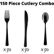 PMA - Black Cutlery Combo Set | 50 Forks, 50 Spoons, and 50 Knives
