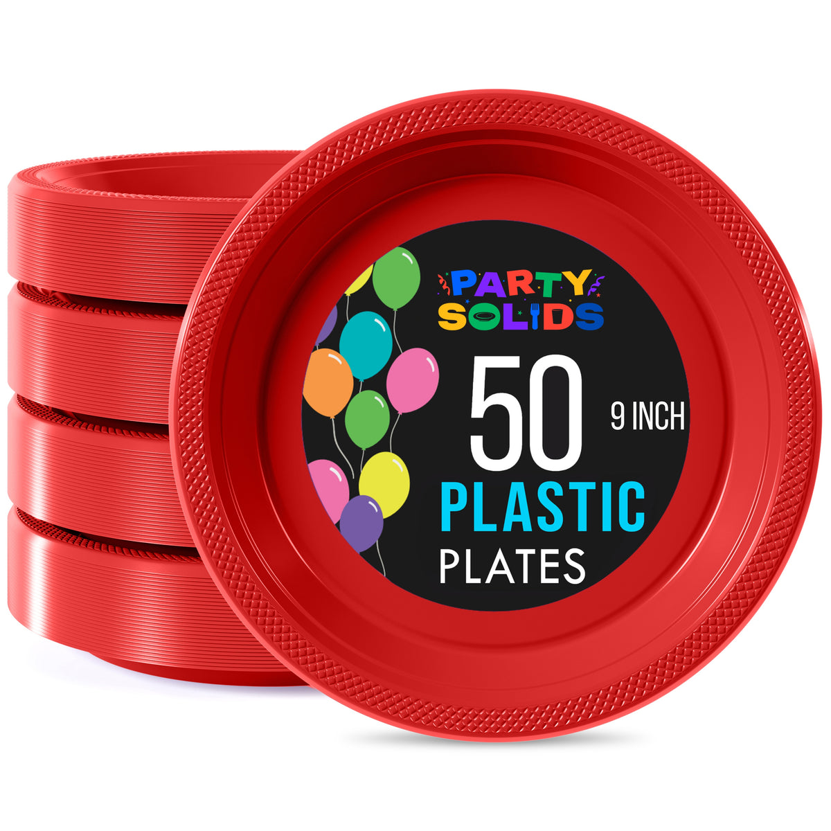 PMA - 9 In. Red Plastic Plates | 50 Count