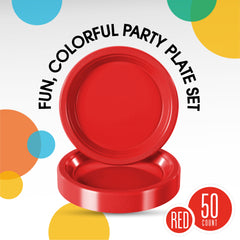 PMA - 9 In. Red Plastic Plates | 50 Count