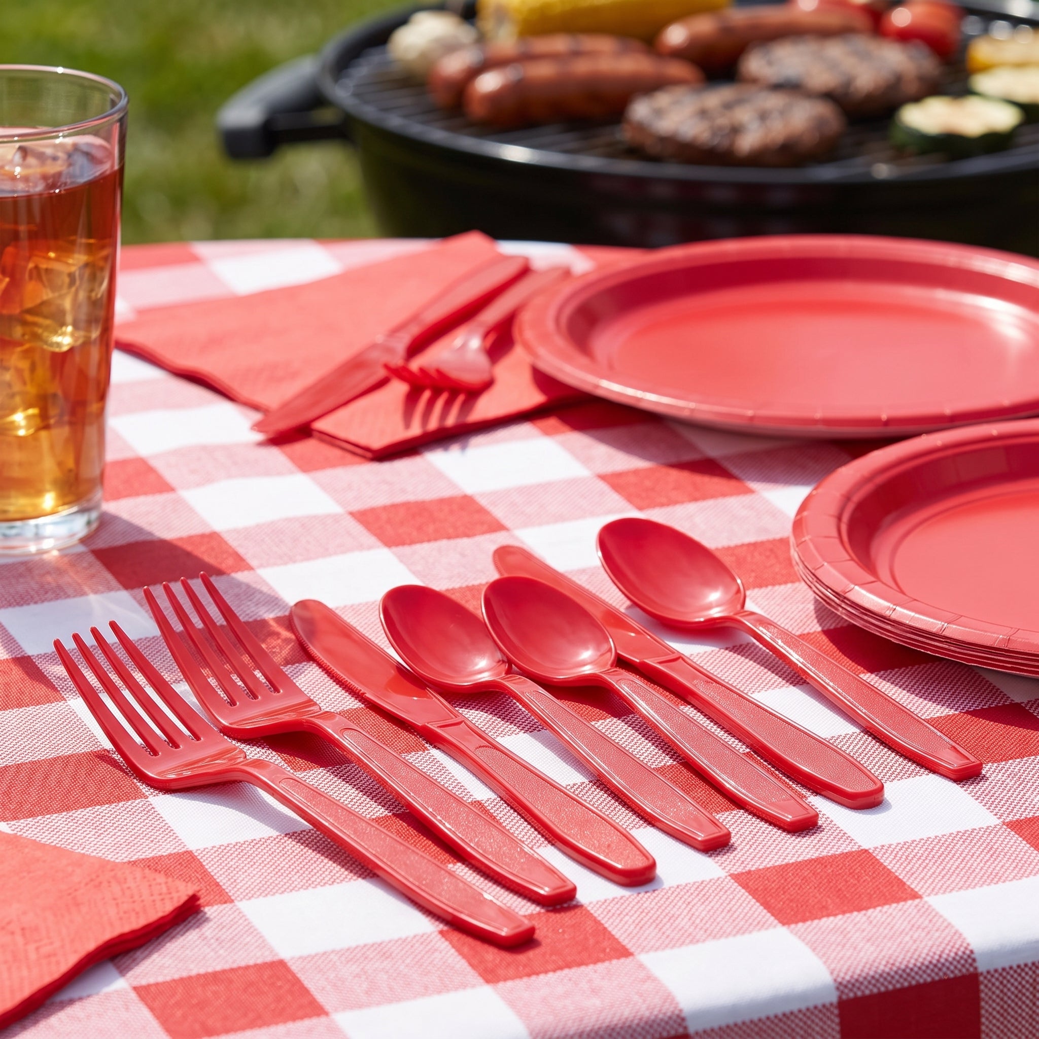 Apple Red Assorted Plastic Cutlery Set - 24 Pieces - 7.5 in.