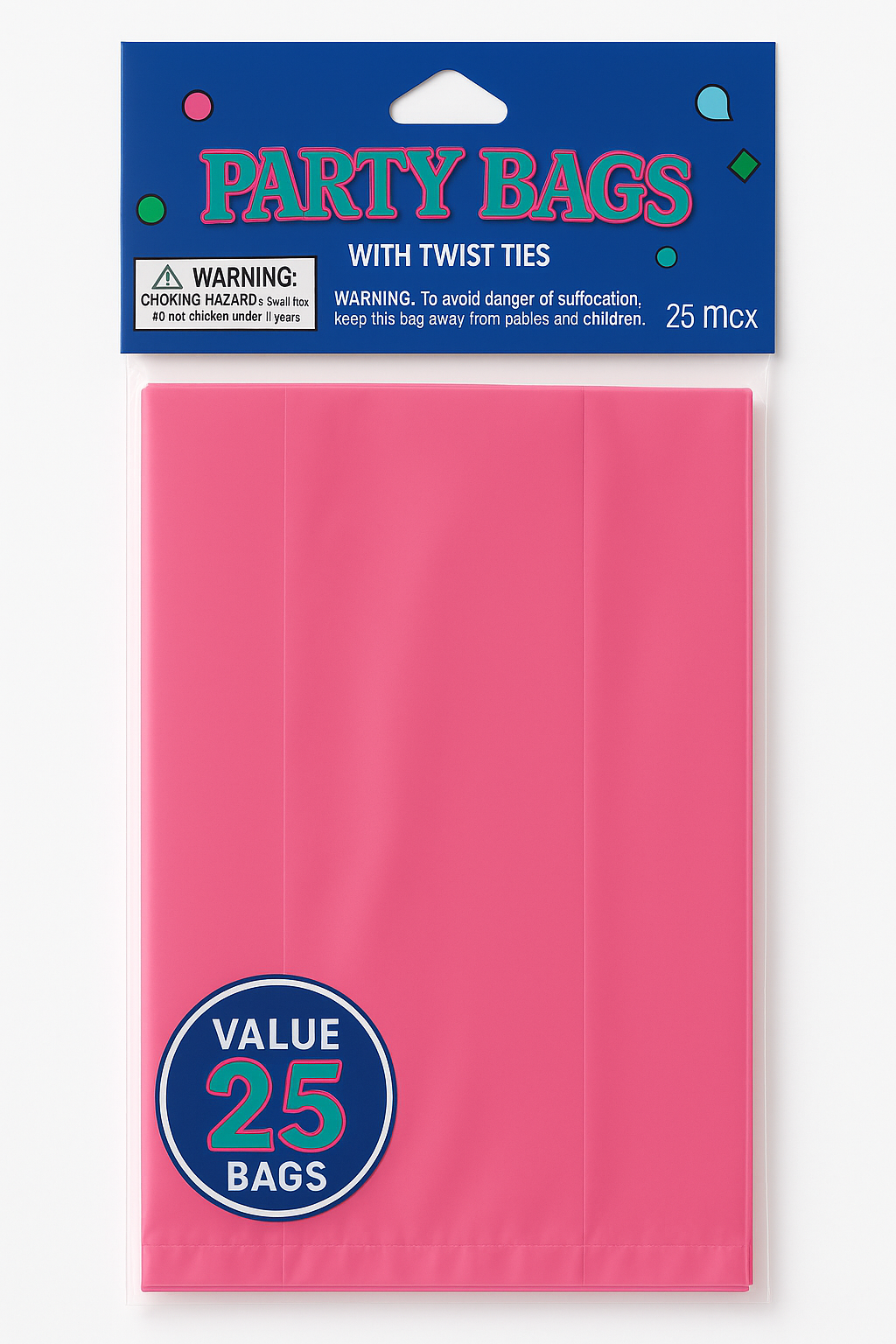 Bright Pink Large Cello Party Bags - 25 Pack