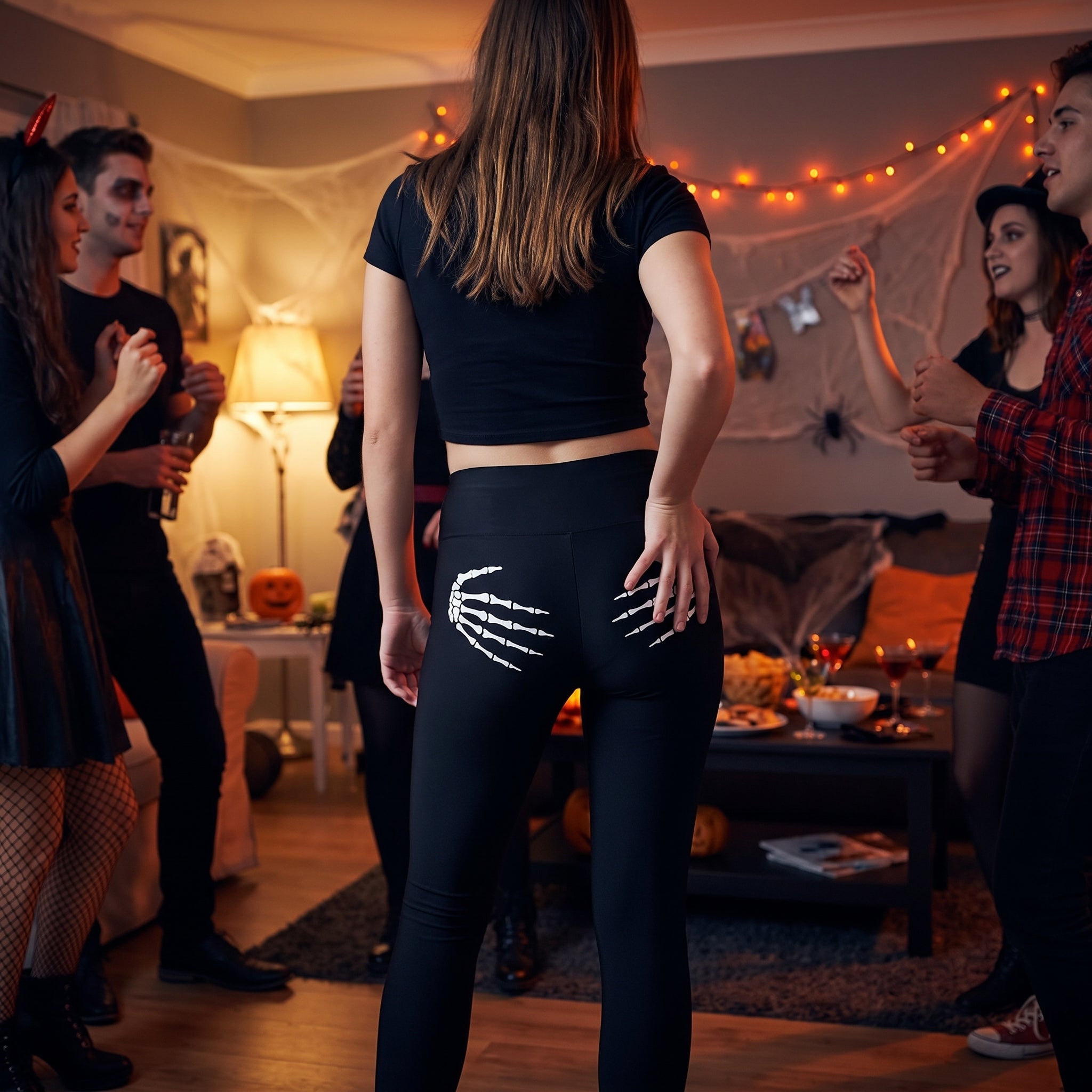 Halloween Skeleton Bone Print Leggings - Small