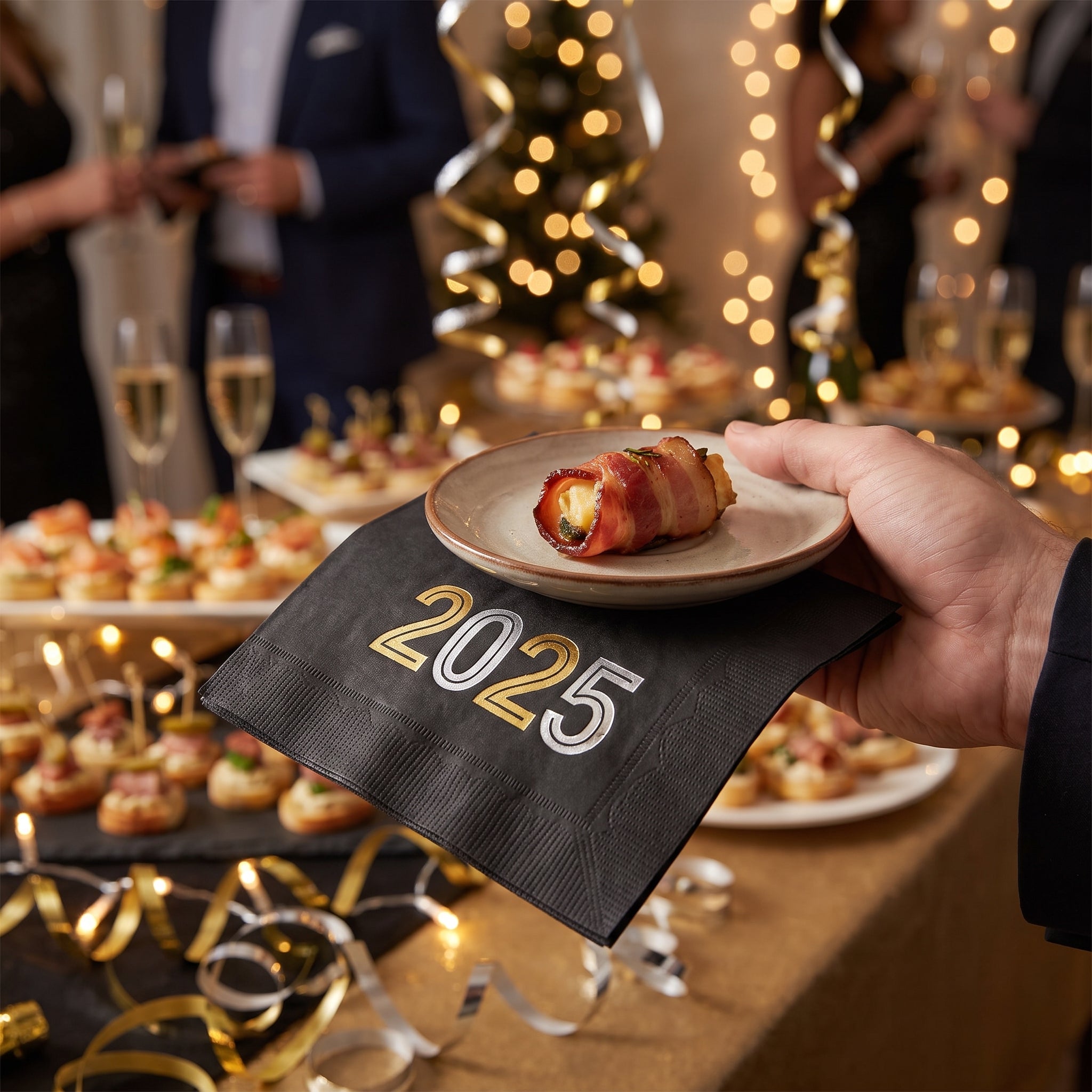 Bubbly 2025 New Year's Eve Luncheon Napkins - 6.5 In. x 6.5 In.